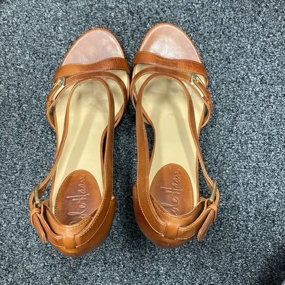 Cole Haan carma air hi heels sandal strappy Woodbury brown tan 7.5 - Picture 9 of 15